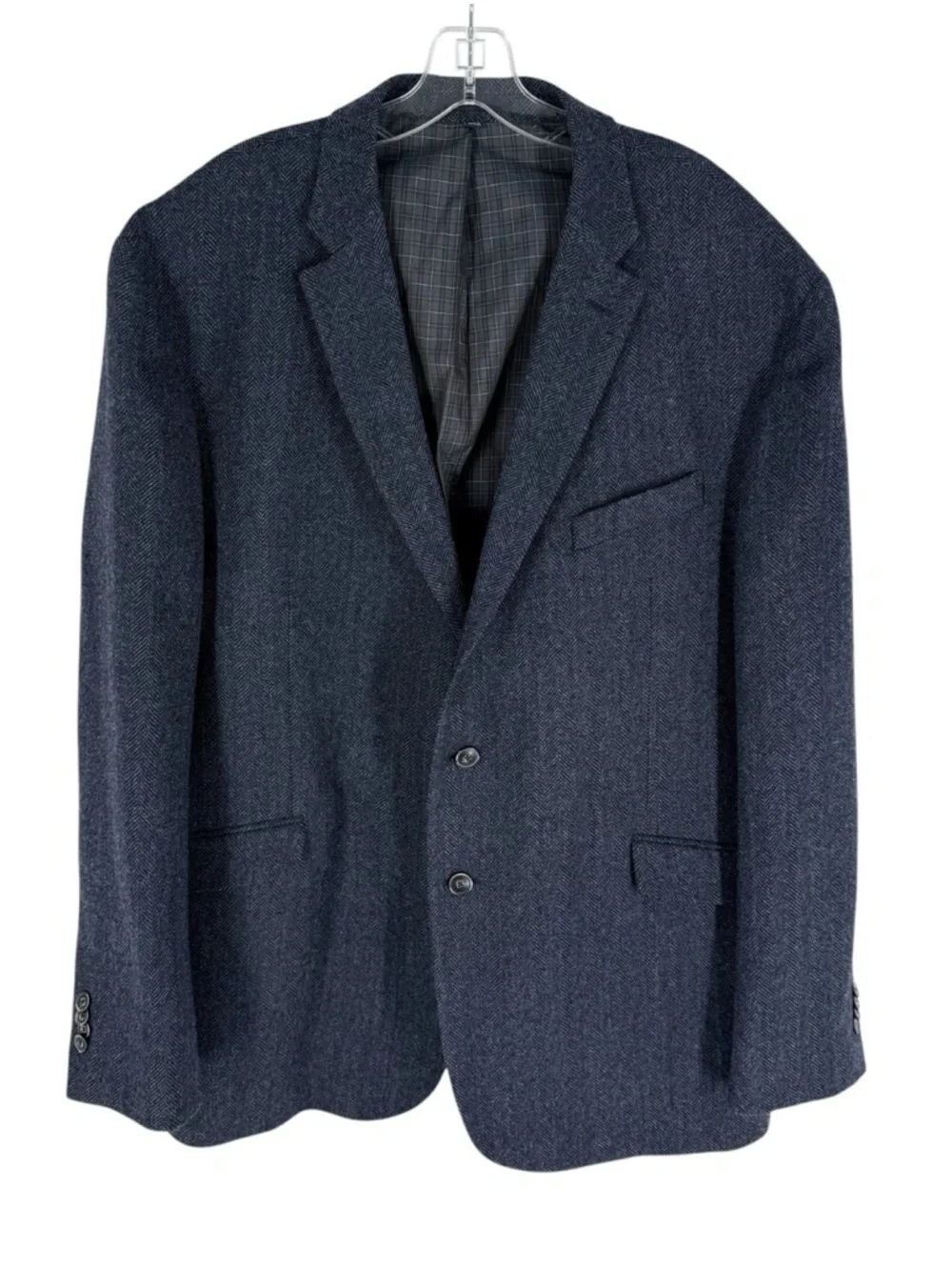 Jos A Bank Wool Blazer Mens Size 48R Navy Herringbone Tailored Fit Sport Coat